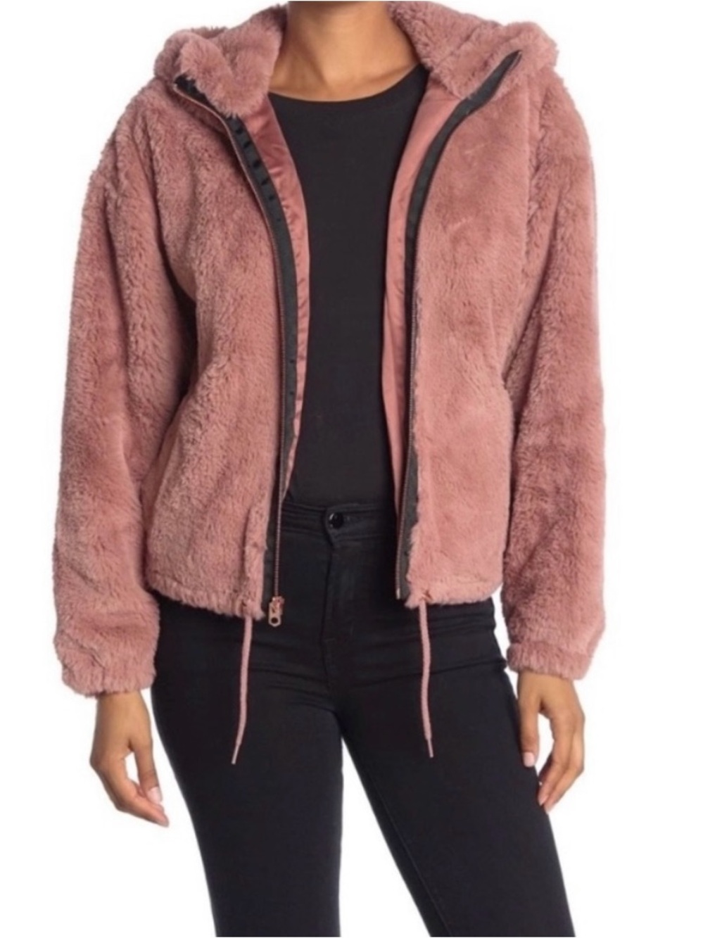 Lucky Brand Plush Hooded Jacket in Dusty Rose